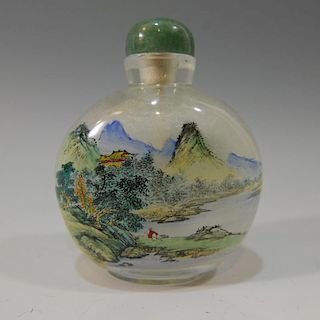 CHINESE ANTIQUE REVERSE PAINTED CRYSTAL SNUFF BOTTLE