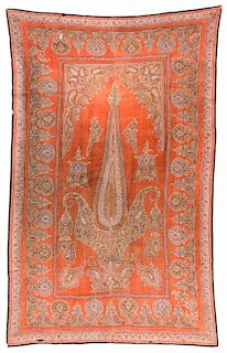 19th C. Kerman Wool Embroidery, Persia: 81'' x 53''