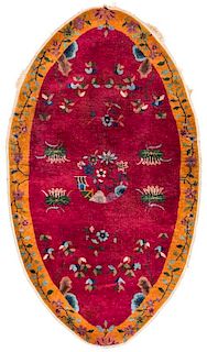 Art Deco Oval Rug, China, Early 20th c: 3'9'' x 6'8''
