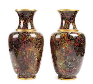 A Pair of Asian Cloisonne Vases, Height 15 1/2 inches.