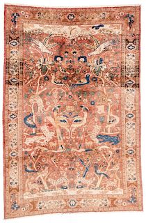 Antique Tabriz Pictorial Rug, Persia: 4'4'' x 6'7''