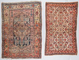2 Antique Bidjar and West Persian Rugs. Largest Size: 4'3'' x 6'