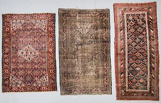 3 Antique Persian Lavar Kerman, Mahal and Kurd Rugs