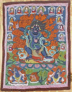 A Tibetan Thangka, Height 48 x width 38 1/2 inches.