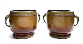 A Pair of Japanese Bronze Censers, Height 9 inches.