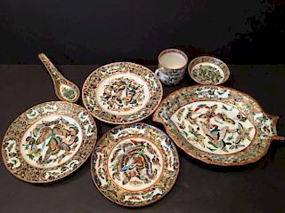 ANTIQUE Chinese 1000 butterfly plates, cup and spoon, 19th C