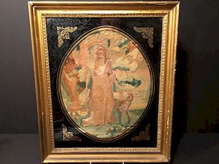 ANTIQUE Embroidery in Frame, "Miss Sheperd",  ca 1800