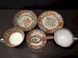 ANTIQUE Chinese 1000 butterfly cups, plates and spoon, 19th C