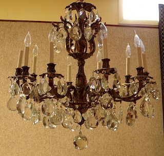 20th Century Cast Metal and Crystal Chandelier