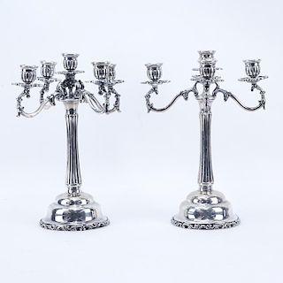 Pair Vintage Mexican Sterling Silver Five (5) Light Candelabra