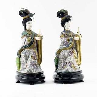 Pair of 20th Century Chinese Cloisonné Geisha Figurines