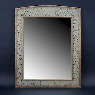 19/20th Century Chinoiserie Style Jade and Brass Mirror.