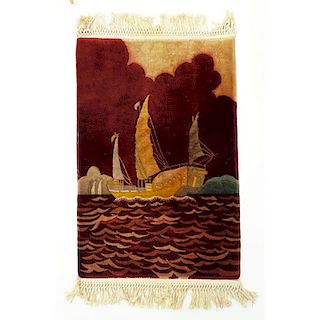Circa 1920s Walter Nichols Nautical Scene Oriental Rug
