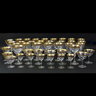 Lot of Forty One (41) Gold Trimmed Crystal Stemware.