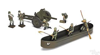 German painted tin pontoon field gun soldiers
