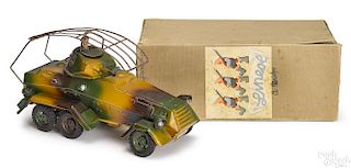 Lineol camouflage painted tin clockwork car