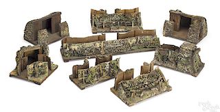 Eight painted wood and paper trenches