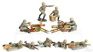Elastolin painted tin field gun and soldiers
