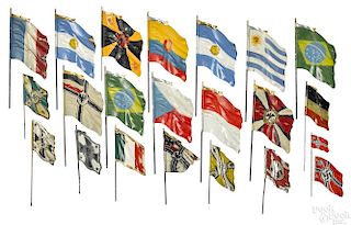 Group of twenty-two tin lithograph painted flags