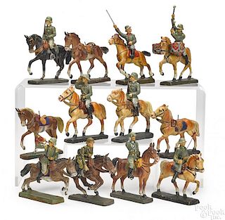 Elastolin painted composition mounted soldiers