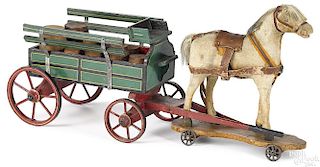 Painted brewery wagon with platform horse pull toy
