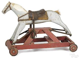Primitive painted wood rocking horse