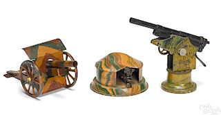 Three Marklin camouflage painted tin guns