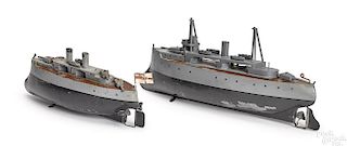 Two Bing painted tin clockwork warships
