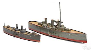 Two Lehmann tin lithograph clockwork warships