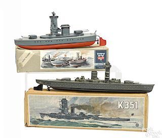 Two tin lithographed war ships