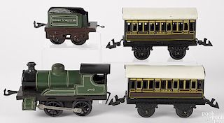 Bing four-piece painted clockwork train set