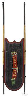 Child's Black Flyer painted wood sled