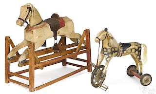 Unusual painted wood articulated horse tricycle