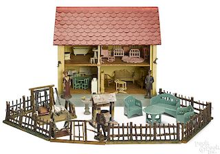 Schoenhut wooden dollhouse with accessories