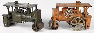 Two Hubley cast iron Huber steam roller tractors