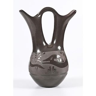 Nicolasa Naranjo (Santa Clara, 1907-2002) Painted Blackware Wedding Vase