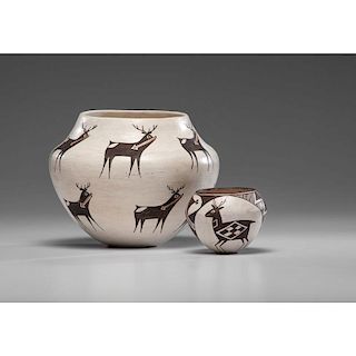 Lucy Lewis (Acoma, 1890-1992) AND Rose Chino Garcia (Acoma, 1928-2000) Pottery Jars