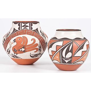 Marie S. Juanico (Acoma, b. 1937) and Gladys Paquin (Laguna / Zuni, 20th century) Polychrome Pottery Jars