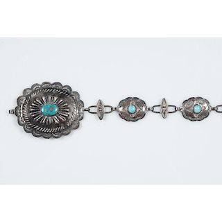 Navajo Silver and Turquoise Link Concha Belt