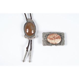 Silver and Desert Jasper Bolo Tie AND Belt Buckle