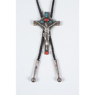 Cast Silver Crucifix Bolo Tie
