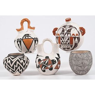 Collection of Acoma Pottery Wedding Vases, Canteens, and Bowls