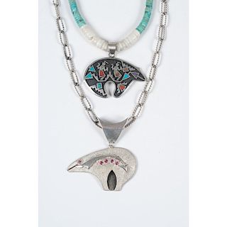 Navajo Silver Bear Pendants by Ray Morton"Whirling Wind" (Dine, 20th century) and Richard Begay (Dine, b.1943) PLUS