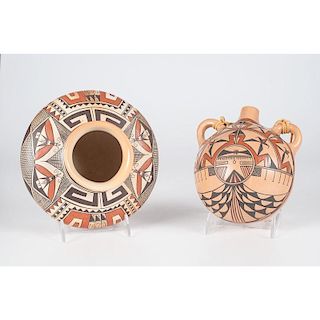 Jean Sahme Nampeyo (Hopi, b.1948) Polychrome Pottery Jar and Canteem