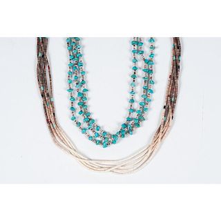 Pueblo Style Multi-Strand Heishi and Turquoise Necklaces