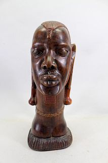 Tanzania, Carved Iron Wood Maasai Warrior Bust