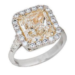 4.69 TCW FANCY YELLOW RADIANT CUT ENGAGEMENT RING