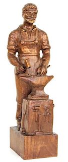 POSSIBLY GERMAN CARVED WOODEN "BLACKSMITH"