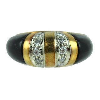 18 KARAT BLACK ENAMEL & DIAMOND RING