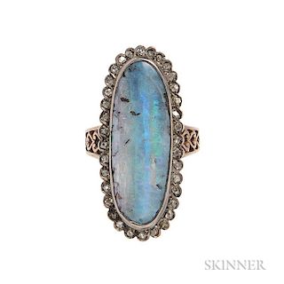18kt Gold, Silver, Opal, and Diamond Ring